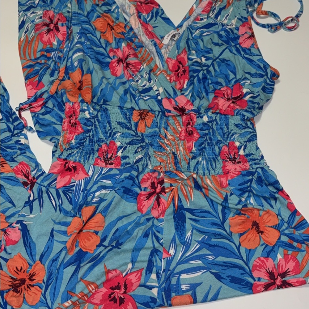 Floral Blue and Pink Jumpsuit - Picture 3 of 5